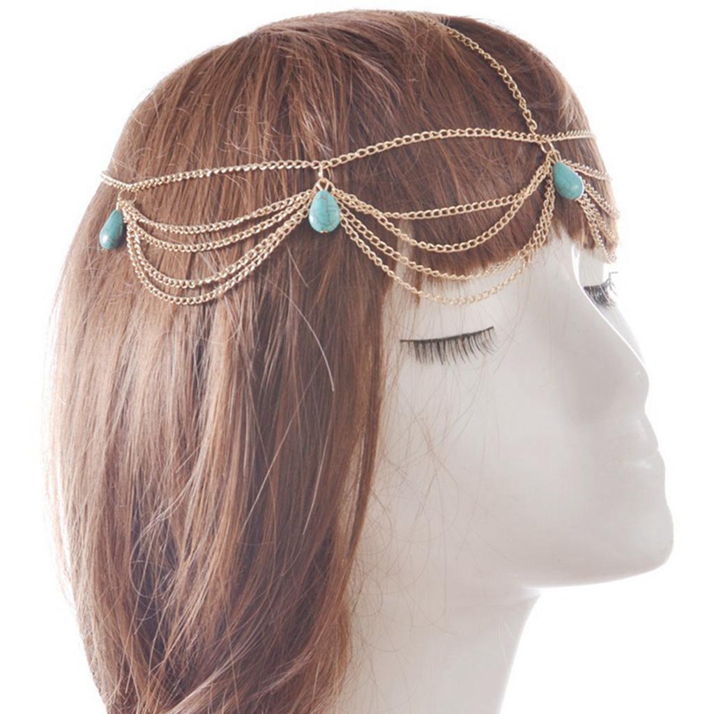 Jewelry Headband 21.7in Long Golden Color Retro Style Exquisite Luster Tassel Forehead Headband for Women Wedding Party