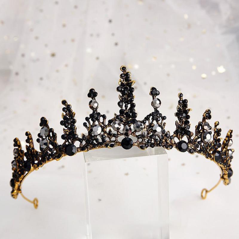 1Pc Bride Retro Black  Crown Queen Tiara Brides Wedding Jewelry