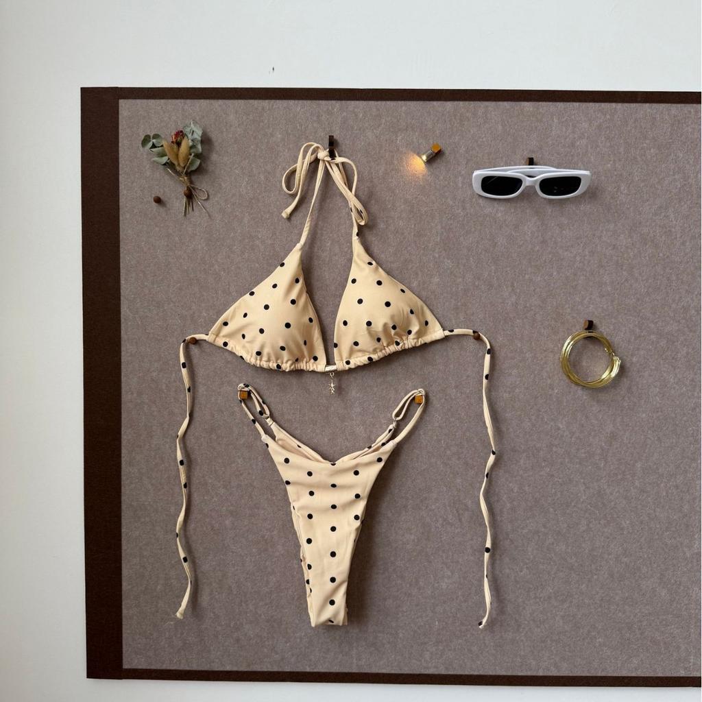 2026 New Sexy Pure Desire Polka Dot Printed Bikini Split Swimsuit European and American Tether Sling Three-point Ins