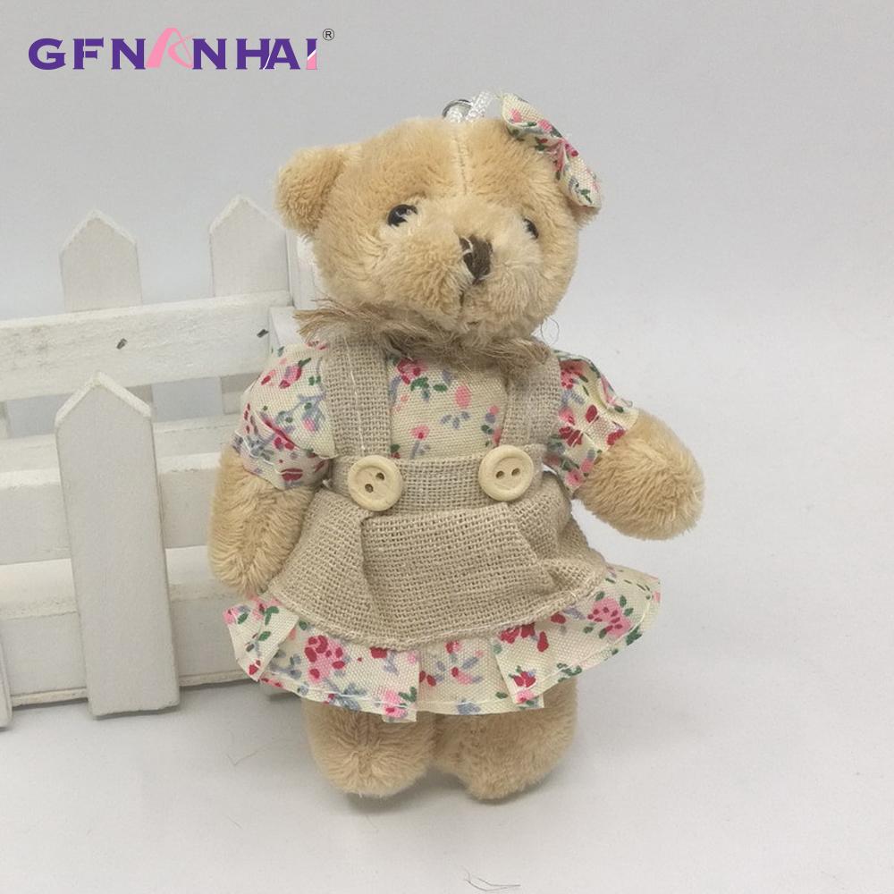 2pcs/lot 11cm Couple Bear Rabbit Plush Toys Stuffed Dolls Floral Cloth Teddy Bear Rabbit Keychain Pendants Gift for Lovers Girls