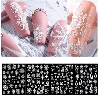 Nail Art Decorations New Year Design White Winter 5D Embossed Snowflakes Christmas Nail Sticker