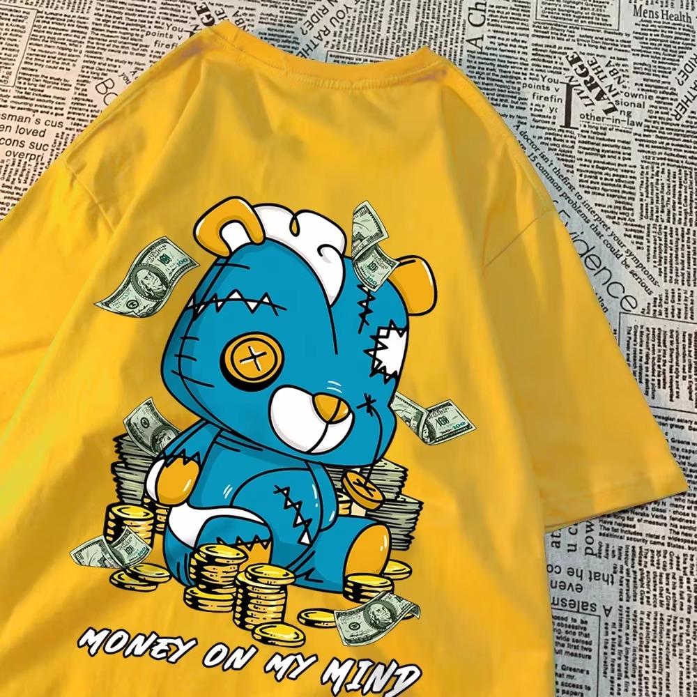 Money On My Mind Blue Puppet Bear Clothes Men T-Shirt Crewneck Oversize T Shirts Summer Hot Sale Streetwear Crewneck Tee Clothes