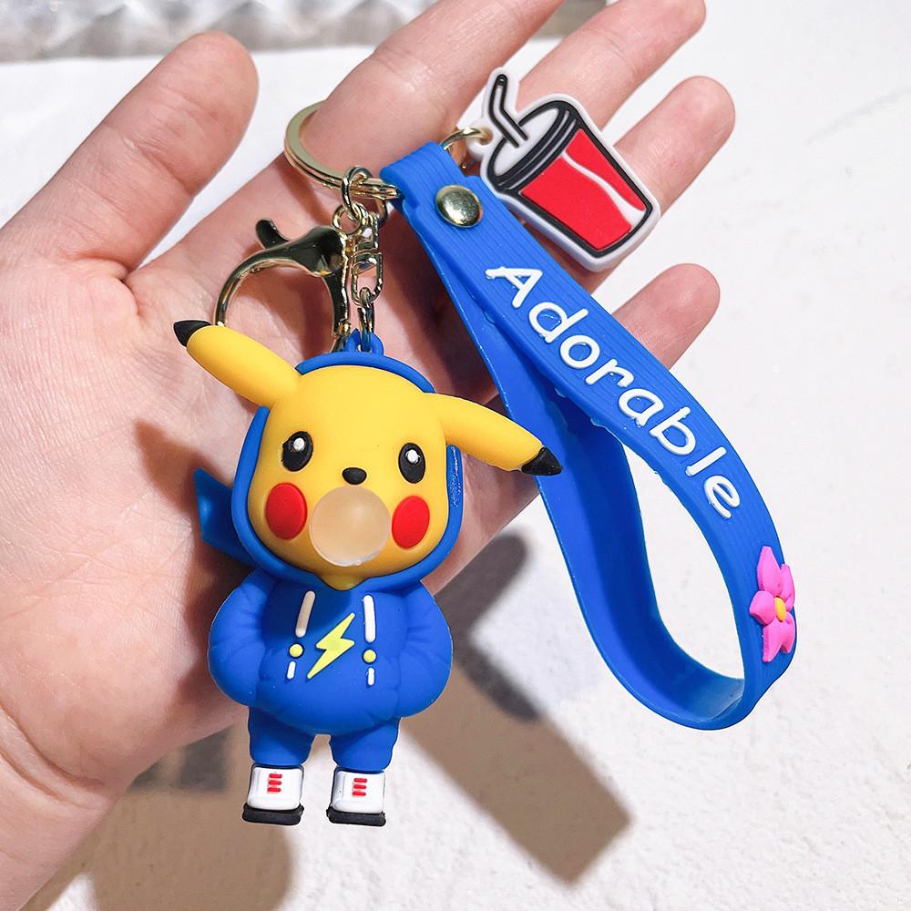 Adorable Silicone Pikachu Keychain Colorful Hoodie Accessory Gift For Birthdays