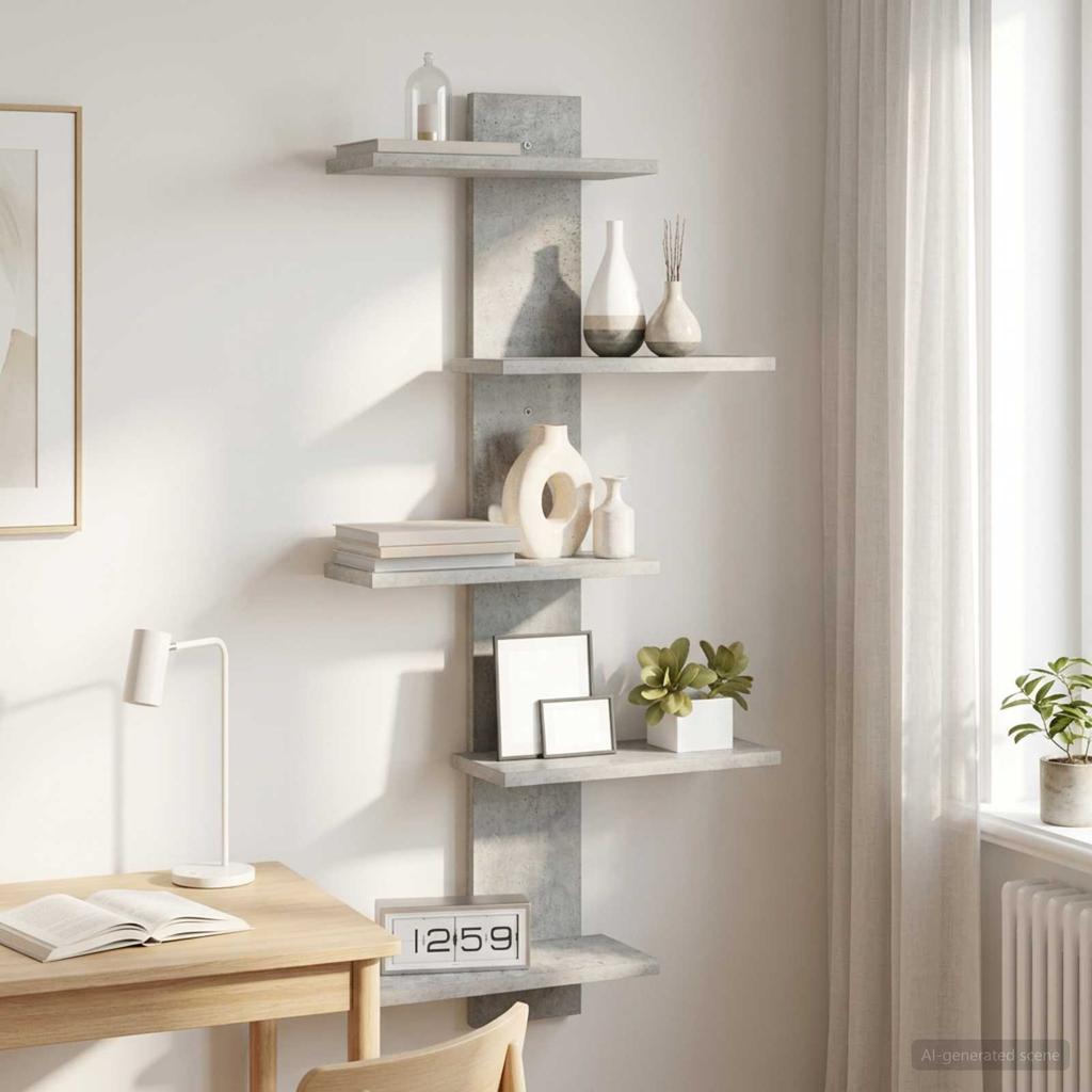 Wall Shelf Concrete Gray 48.5 X 15 X 101 Cm Engineered Wood