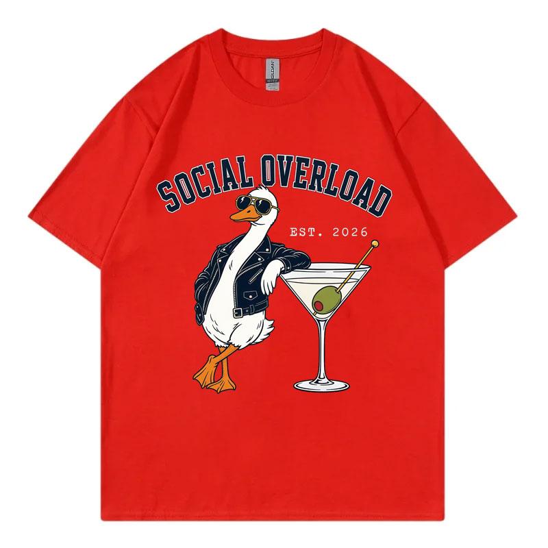 Social Overload Funny Goose Meme T-shirts High Street Fashion Trend Short Sleeve T Shirt Men Women Casual Cotton Summer T-shirt