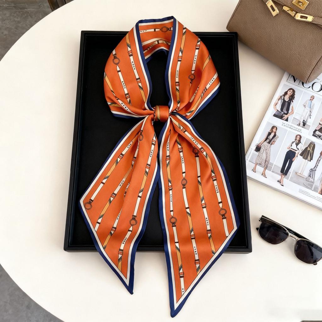 French retro polka dot long silk scarf women's spring and summer fashion temperament versatile high-end scarf headband streamer belt
