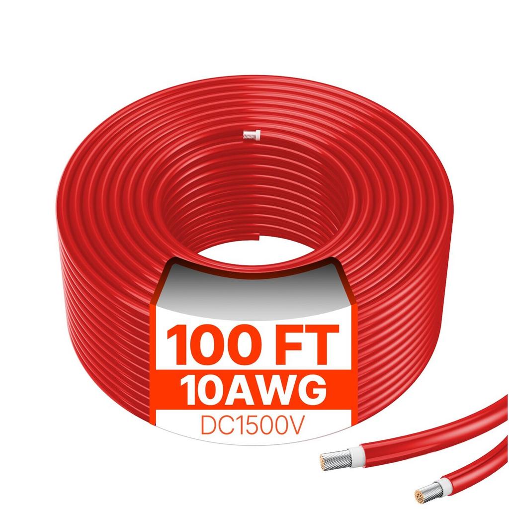 30.48m/100FT Solar Panel Extension Cable 10AWG Waterproof PV 6mm² Cable Red