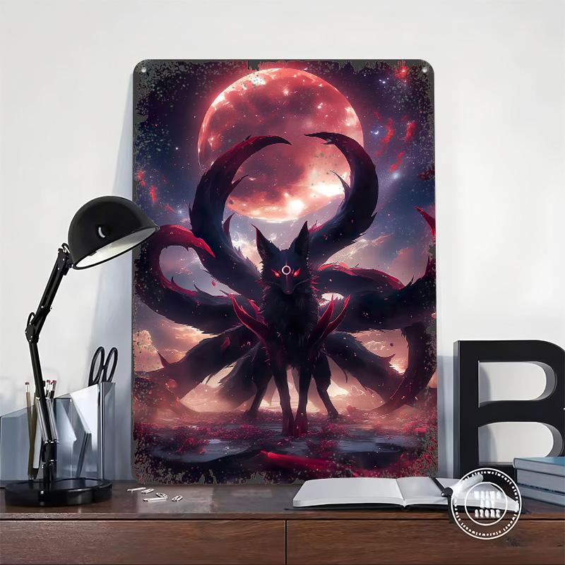 Kitsune in Bloodmoon Poster Customized Wall Art Vintage Metal Signs Retro Tin Plaque for Man Cave Garage Decoration Room Decor