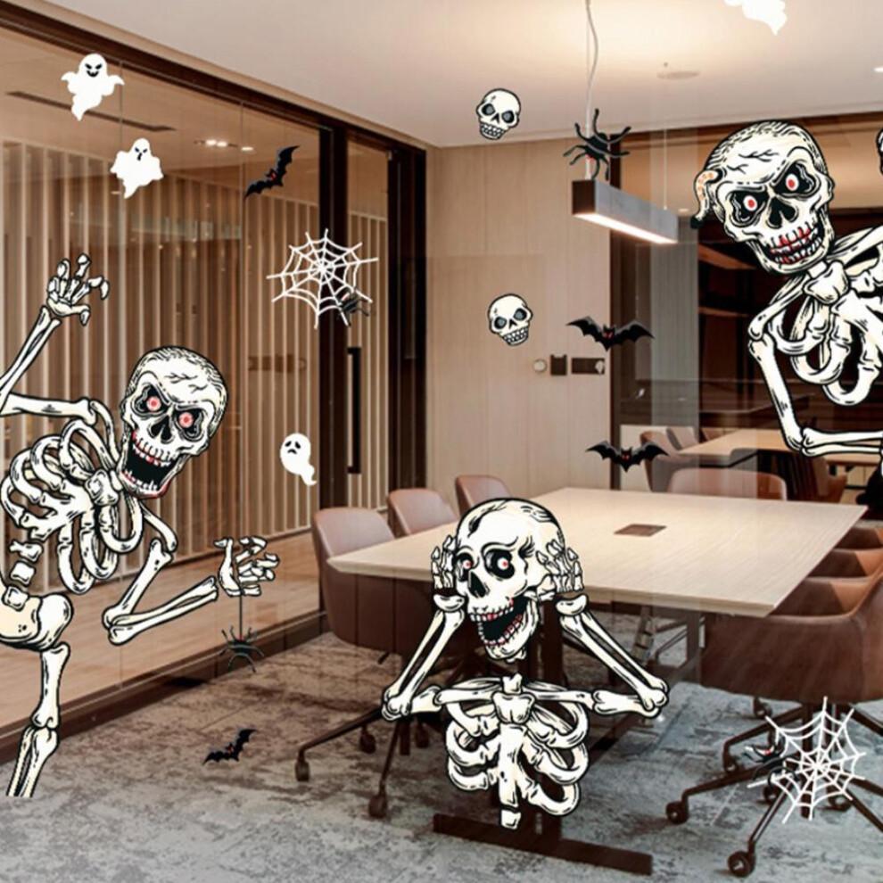 Spine-Chilling Halloween Stickers, Skeleton Halloween Decor, 4 Sheets Of Reusable Window Decals, Suitable For Gothic Wall Paper, Easy To Apply