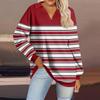 Printed Stripe Fashion Womens V Neck Long Sleeve Loose Pullover Sweatshirt Top
