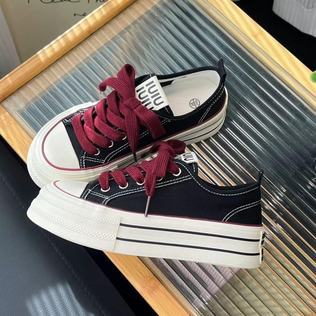 22 autumn new muffin bottom casual board shoes with increased thickness student breathable canvas shoes