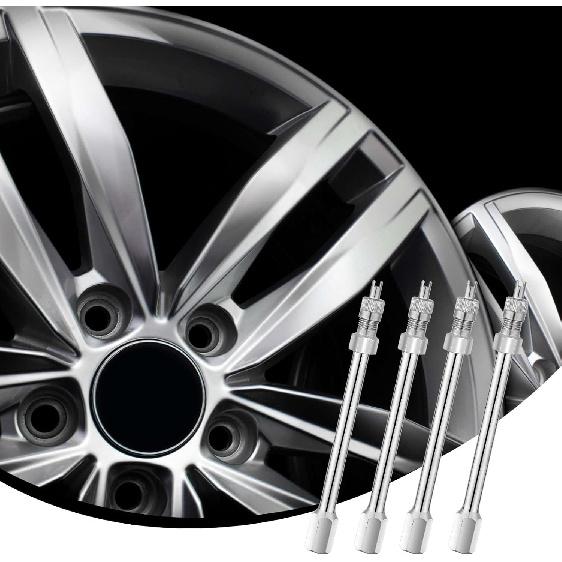 4 Inch Dually Valve Stem Extenders, 4 PCS Heavey Duty Chrome Brass Tire Valve Extension Rod Caps for RV Tires, Truck, Motorhome, Coach, Pickup,