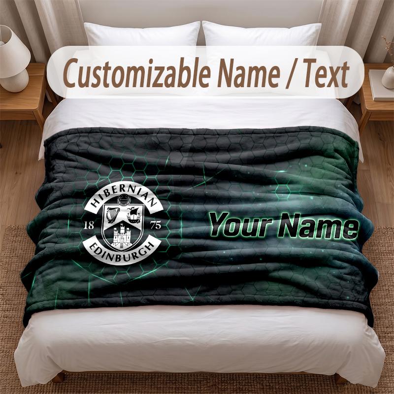 Hibernian FC Printed Flannel Blanket Custom Name Text Soft Warm Throw For Bedroom Holiday Gift