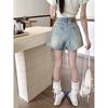 Korean High-Waisted Blue Wide-Leg Jeans for Women - Plus Size Summer Slimming Shorts