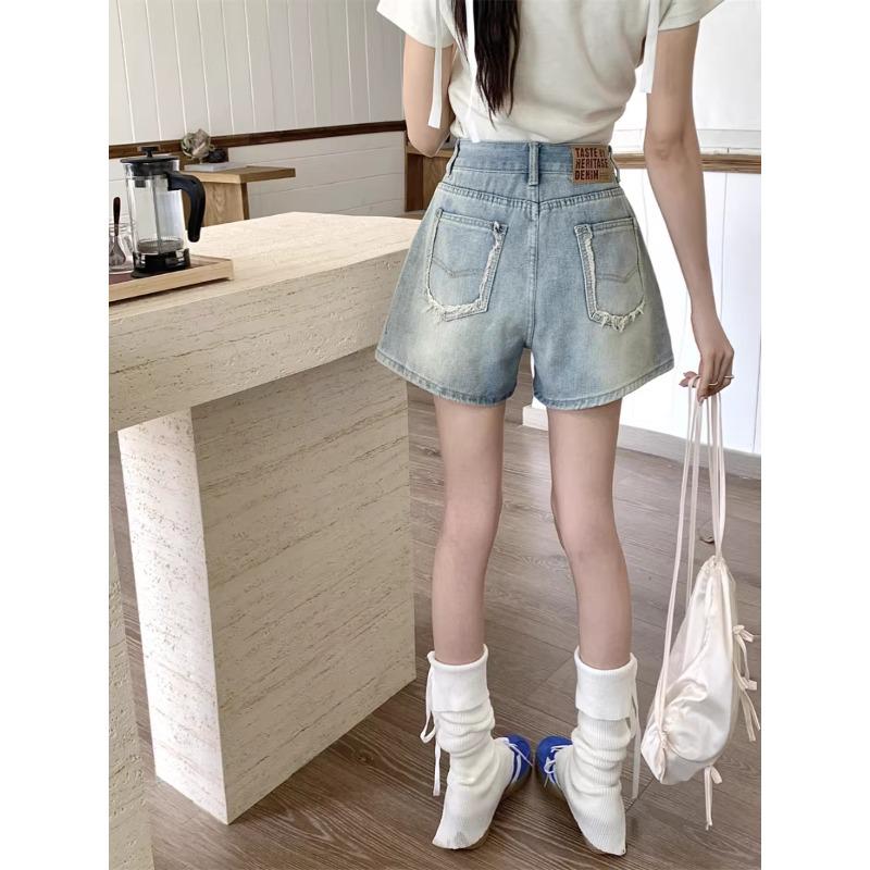 Korean High-Waisted Blue Wide-Leg Jeans for Women - Plus Size Summer Slimming Shorts