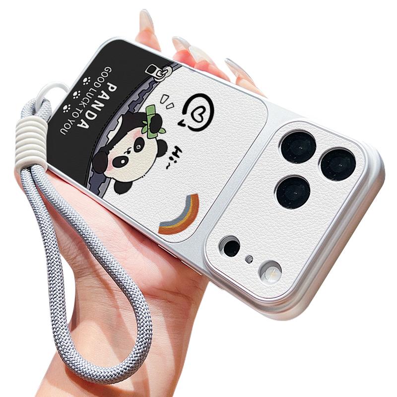 Süßes Cartoon-Panda-Leder-Lanyard-Hülle Für iPhone 18 Pro Max Hybrid-TPU+PU Anti-Rutsch-Weiche Abdeckung Für iPhone 17 16 15 14 13 Pro Max