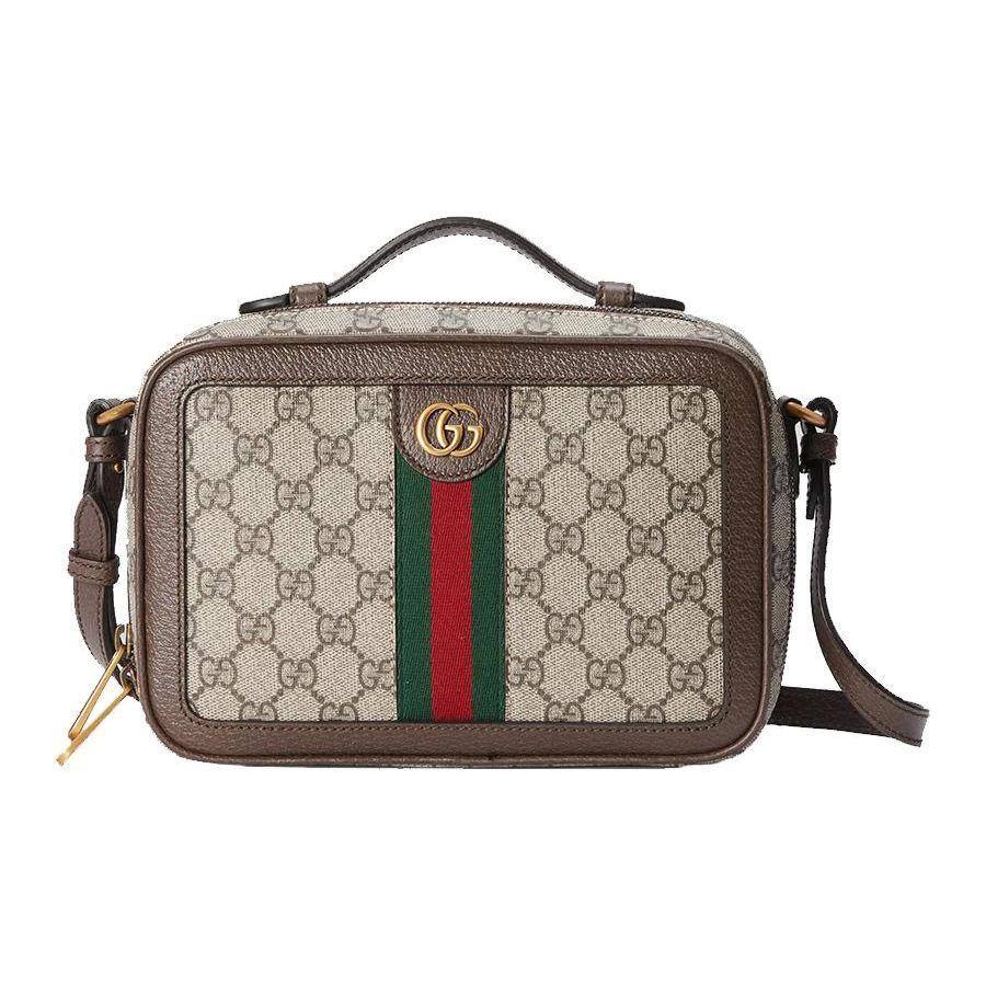 Gucci Ophidia GG Supreme Mini Crossbody Bag Brown Leather Red Green Web Gold Hardware Daily Commute 739392-96IWT-8745