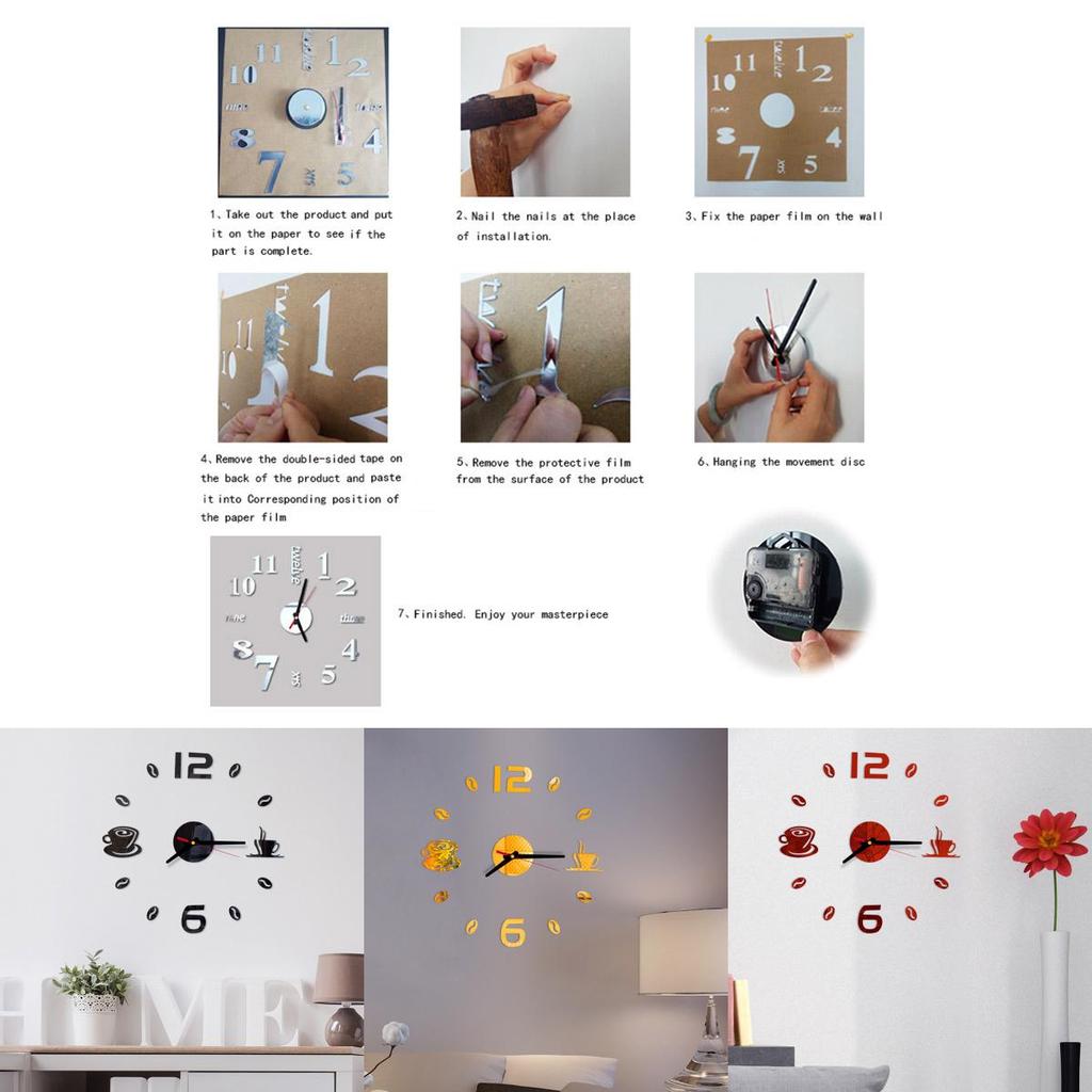 Stylish 3d Diy Coffee Cup Acrylic Mirror Wall Sticker Clock With Timeless Design