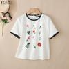 Women Casual Round Neck Short Sleeve Floral Print Blouse