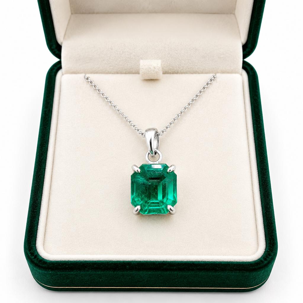 12 Ct Natural Square Green Garnet 925 Sterling Silver Pendant