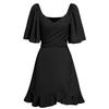 Women Summer Casual V-Neck Short Dress Solid Color A-Line High Waist Above Knee Lotus Leaf Sleeve Spring Dress S-XL