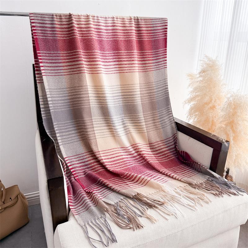 Simple Korean Style Plaid Women Scarf Imitation Cashmere Shawl Winter Thick Warm Neckerchief Echarpe Wrap Designer Lady