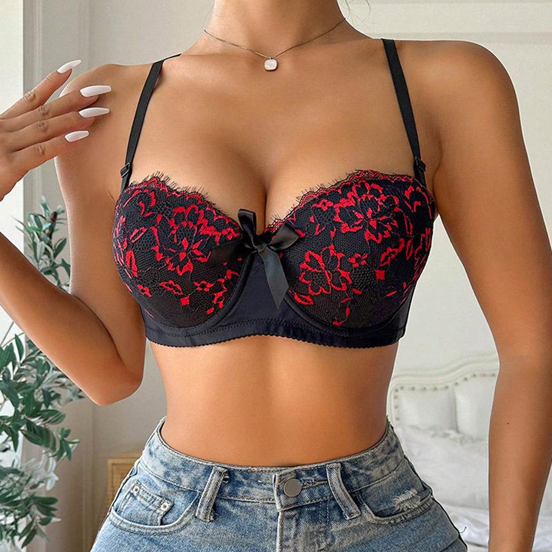 Sexy Fashion Lace Trim Push Up Adjustment Bra 70B чёрный