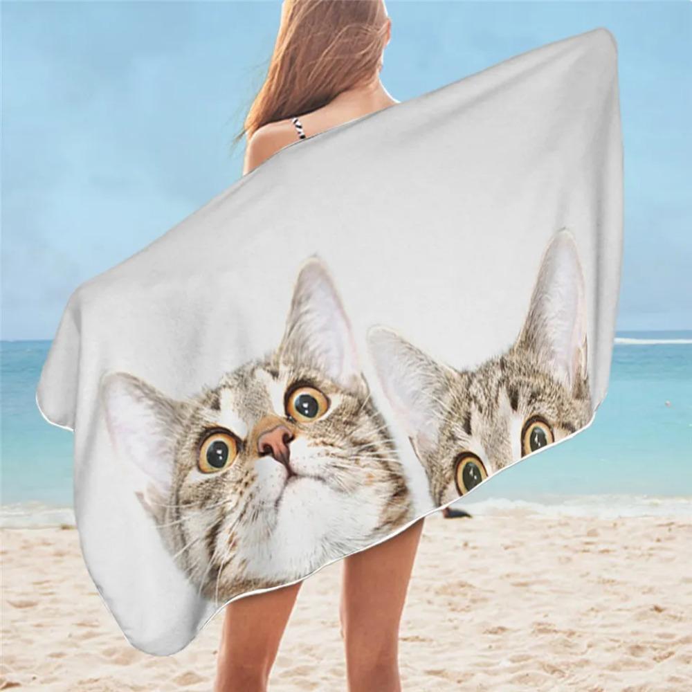 BeddingOutlet Cartoon Cat Towel Bathroom for Kids Cute Animal Beach Towel Black White Microfiber Blanket Watercolor Pet Toalla