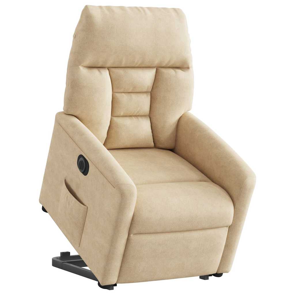Recliner Chair with Lift Assist Electric Cream Microfiber Fabric