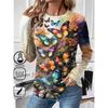 Women's T shirt 3D Print Cat Butterfly Colorful Design Long Sleeve Daily Weekend Fashion Round Neck Regular Fit