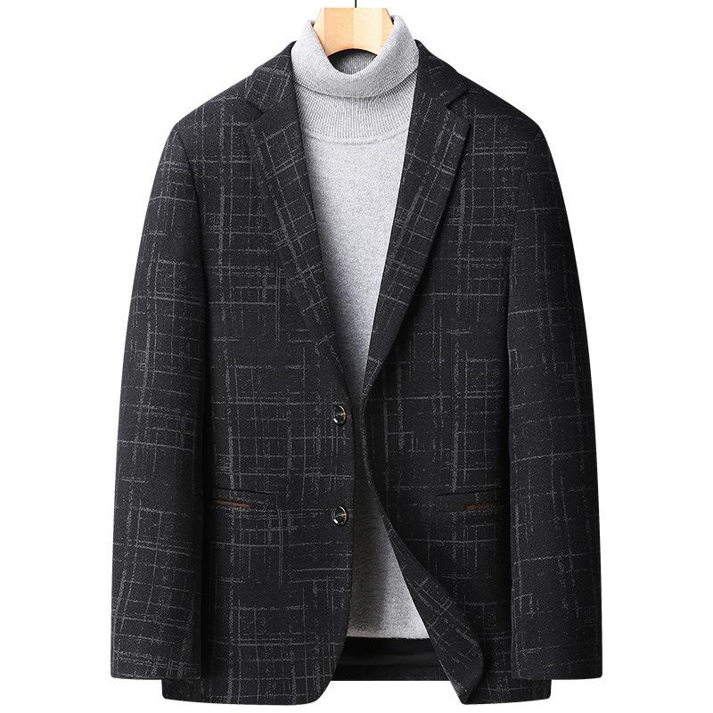 Осенне-зимний повседневный шерстяной костюм мужской модный тонкий шерстяной костюм мужской шерстяной пиджак 4XL чёрный