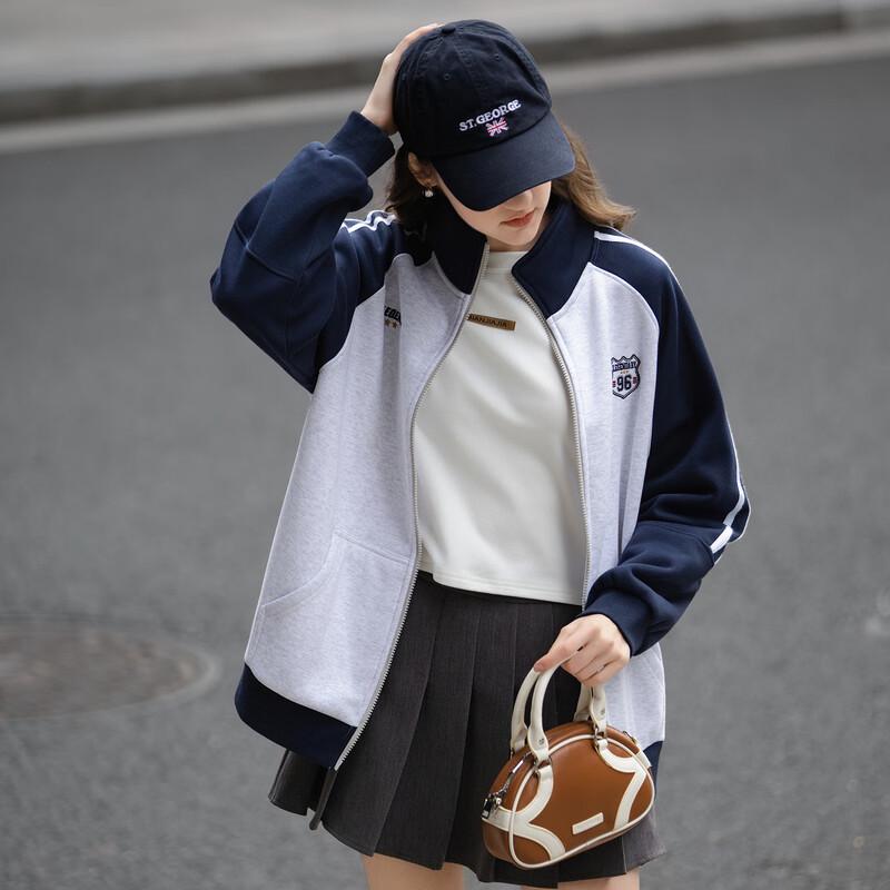 

TonLion Women s 2025 Autumn Letter Graphic Stand-Collar Knitted Short Jacket M