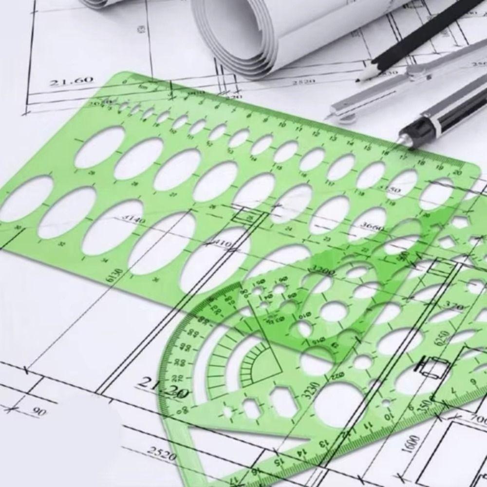 4 Pièces Plastique Vert Plastique Ovale Pochoir Transparent Règle de Dessin Technique Projets de Dessin