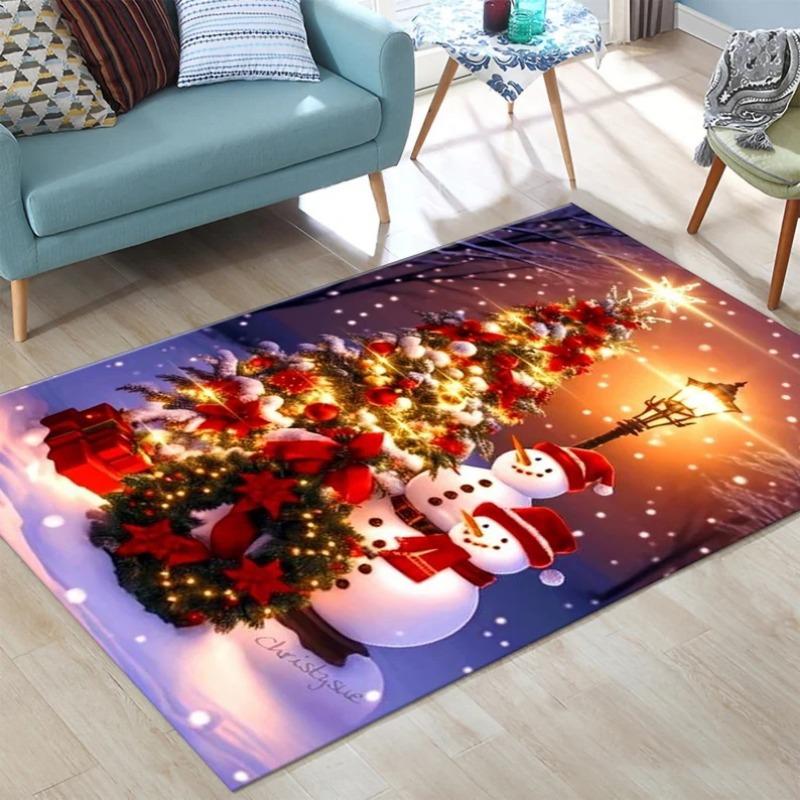 Christmas Themed Red White Rug Featuring Santa Christmas Tree and Gift Packages Living Room Washable Rug Non-Slip Rug Area Rug