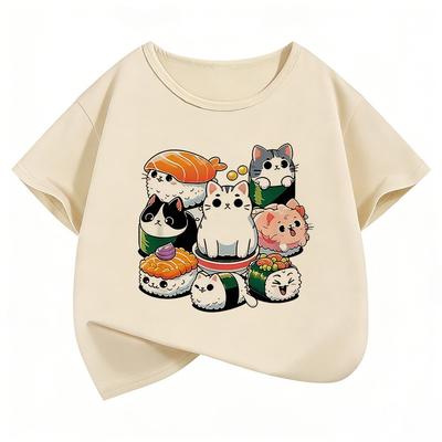 Funny Sushi Cat Food Design Printed T Shirts Short Sleeve Kids Children's T-shirt Boys Girls Summer Spring Cute Top Tee Shirt
