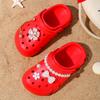 Girls Fashion Solid Color EVA Clogs - Breathable Non-slip Slip-On Sandals with Flower Chain and Pearl Design 3057