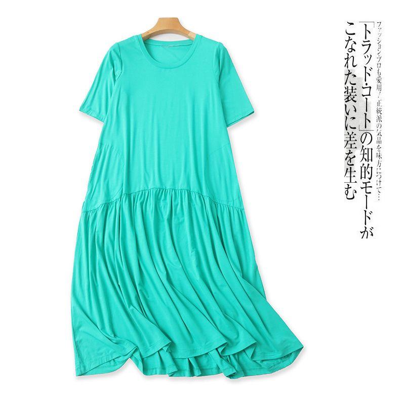 

Large Version Dress Summer New Arrival Foreign Trade Women s Clothing round Neck Pullover Short Sleeve Ruched Patchwork Stretch Dress 29339 Green B- 15-22-1 2XSP