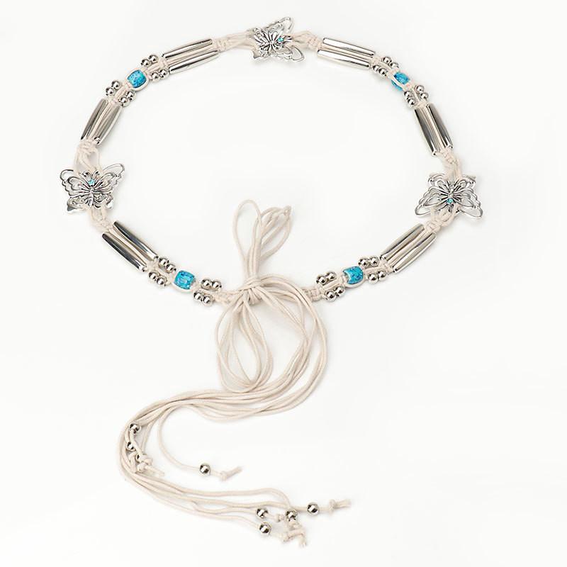 Retro Bohemian Waist Jewelry With Butterfly Element Handcrafted Wax Rope For Festival Dress Accents