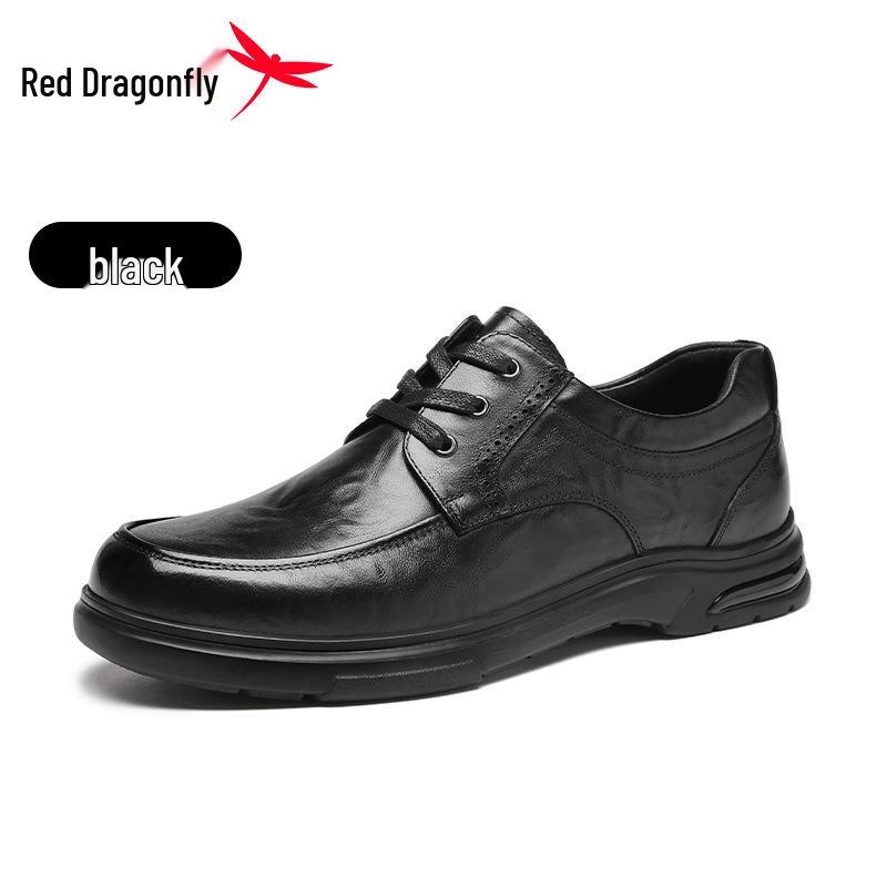 Red Dragonfly Men s Casual Leather Derby Shoes - Genuine Soft Sole for Spring & Autumn Size 38 чёрный