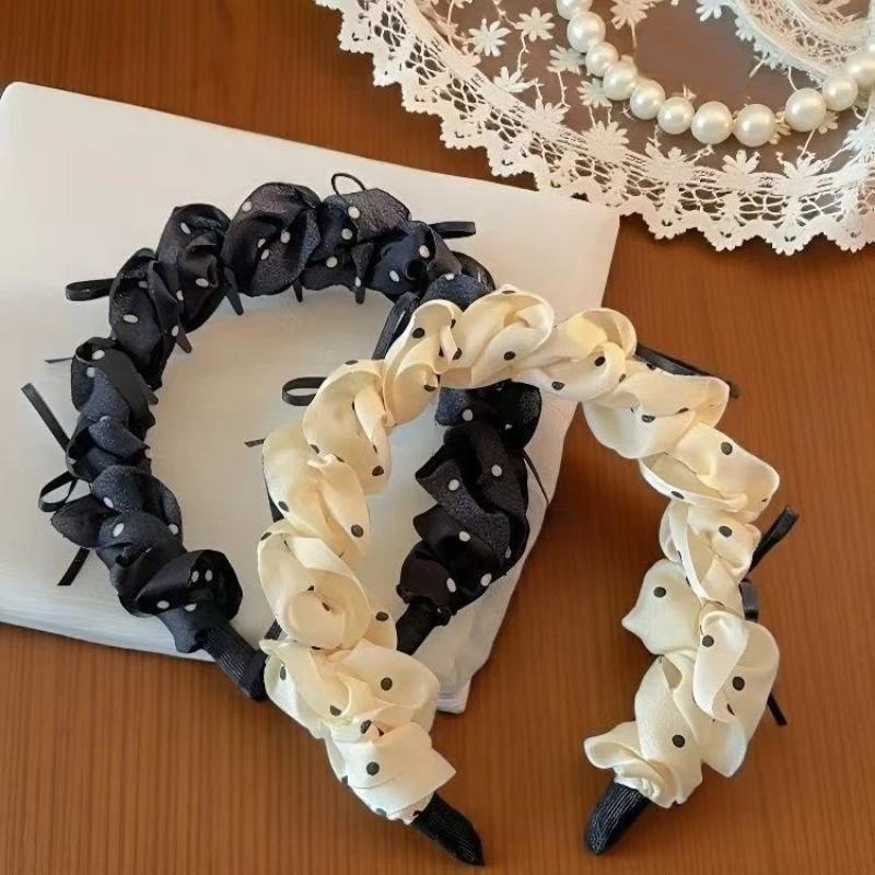 Sweet Polka Dot Bow Headband Retro Women'S Hair Clip High Crown Comb Hair Accessory