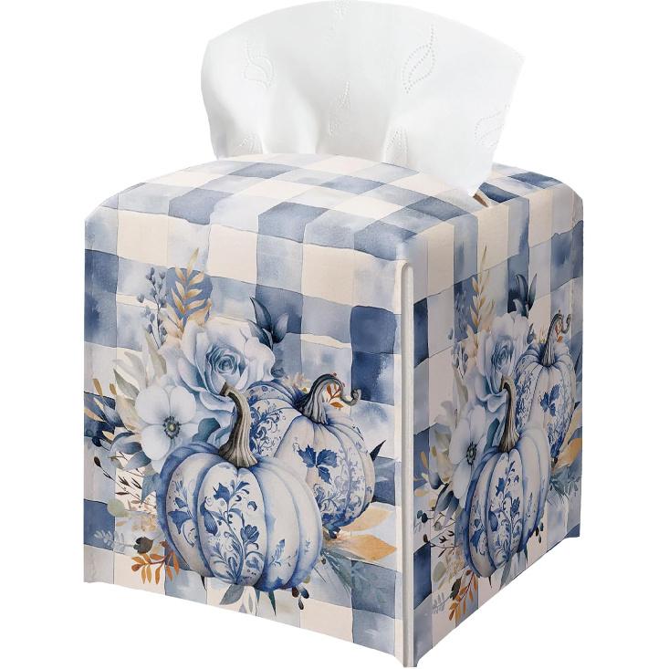 Floral Tissue Box Holder, Fall Florals Leather Tissue Box Cover Square, Autumn Facial Paper Organizer Dispenser Toilet Paper Holder for Bathroom