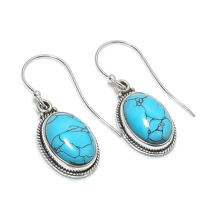 Natural Turquoise Gemstone Handmade 925 Solid Sterling Silver Earring 1.25" Y5u76