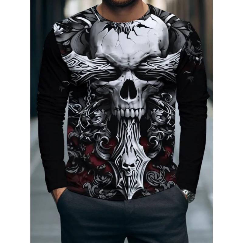 Men's Casual Daily Long-sleeved T-shirt, with Fashionable Printed Design, a Comfortable and Casual Top That Can Be Machine Washed