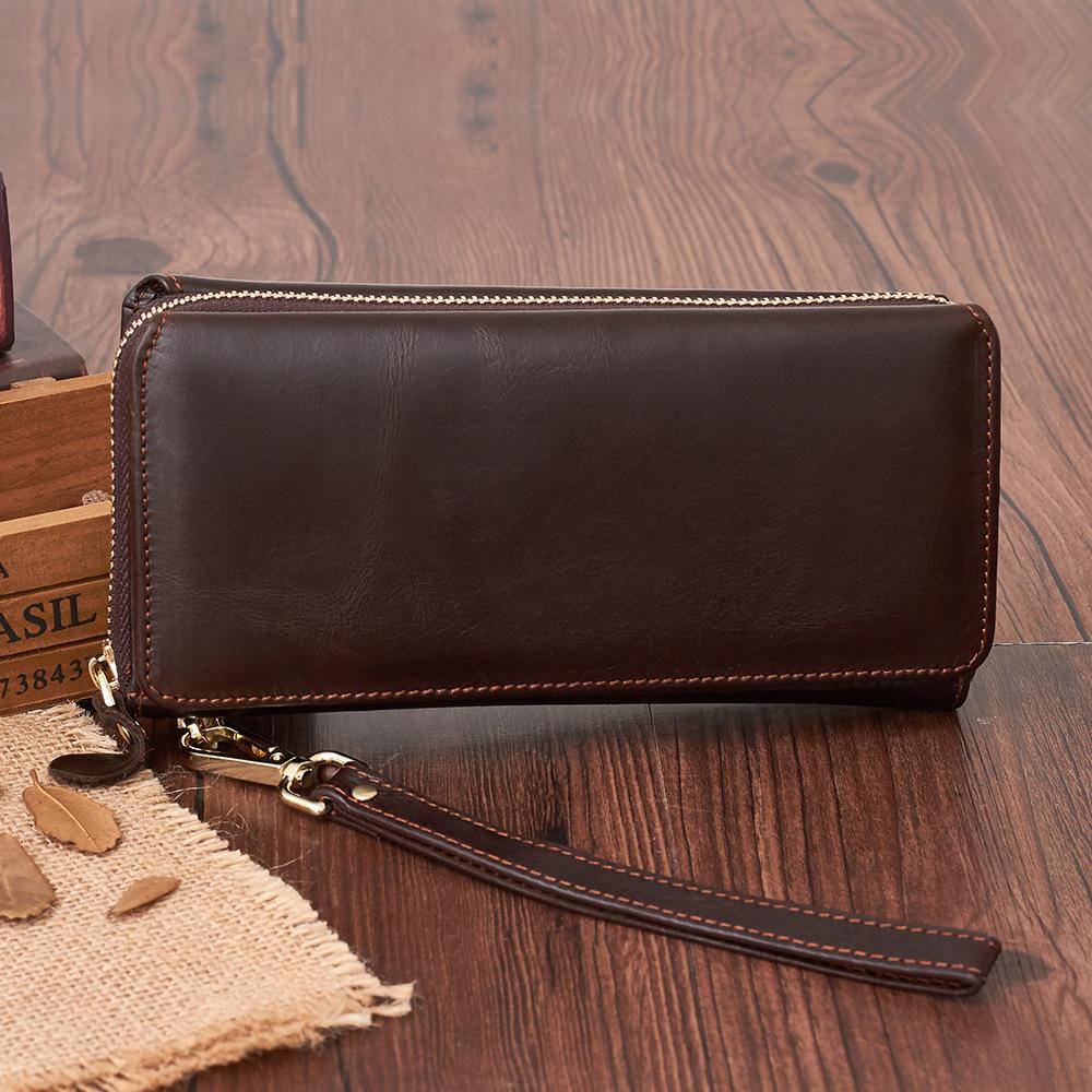 Men'S Leather Clutch Bag Premium Retro Multifunctional Wrist Wallet Large Capacity Long Zipper Wallet