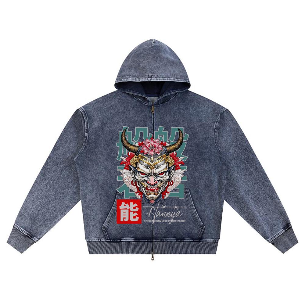 

Худи на молнии из вязаного денима с DTG-принтом, Япония, Самурай, Брат, Толстовки на молнии XL темно-синий