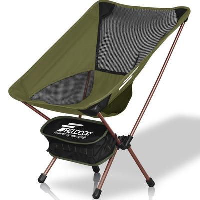 FIELDOOR Portable Compact Outdoor Chair Low Back Load Capacity 100kg Lightweight Compact Folding Ultra Light Tactical [Khaki]