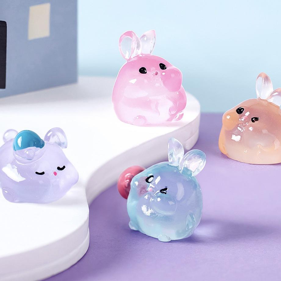 Glow-in-the-Dark Chubby Rabbit Figurine - Miniature Car and Desktop Decoration