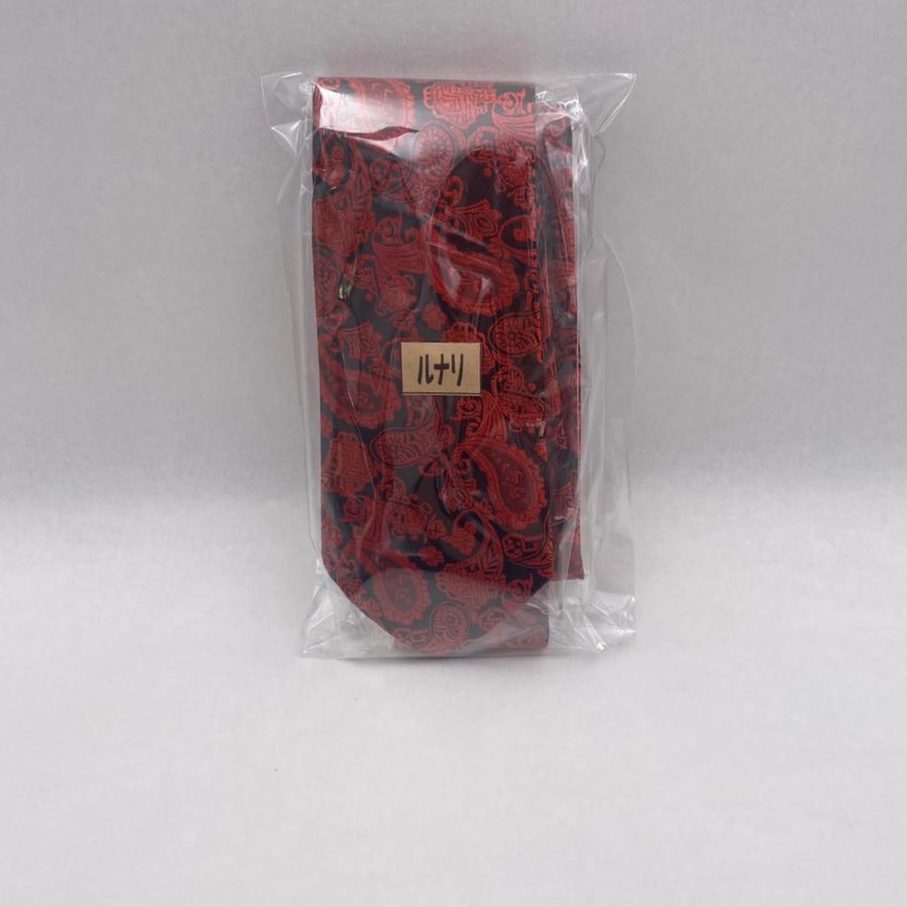 [LUNARI] Necktie, Bow Tie, Pocket Square, Cufflinks 4-Piece Set, Paisley Pattern, Men's Formal Wear, Gift, Red (Red)