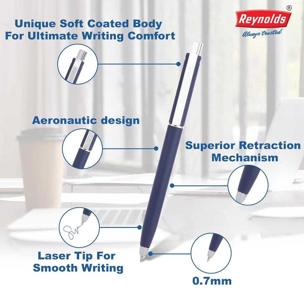 Reynolds Jetter Aerosoft Ball Pen Set Of 1 ( 5 PENS Blue )Ink 0.7 mm Tip Smooth Writing Pens For Office School Home Use