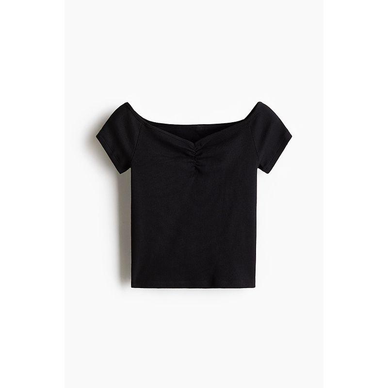 

HMT Футболка 2025 Лето Новая Мода с открытыми плечами Рубчик Топ 1278148 Black 170/104(L)